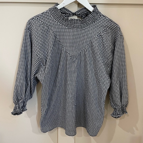 Zara Black and White Gingham Blouse Size Small - Picture 1 of 5